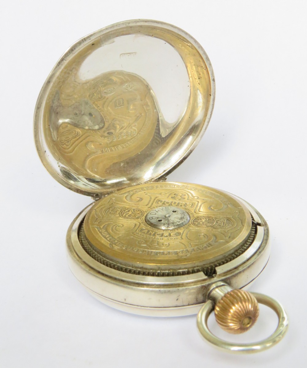Antique silver Hebdomas Patent pocket watch, 1915 View III