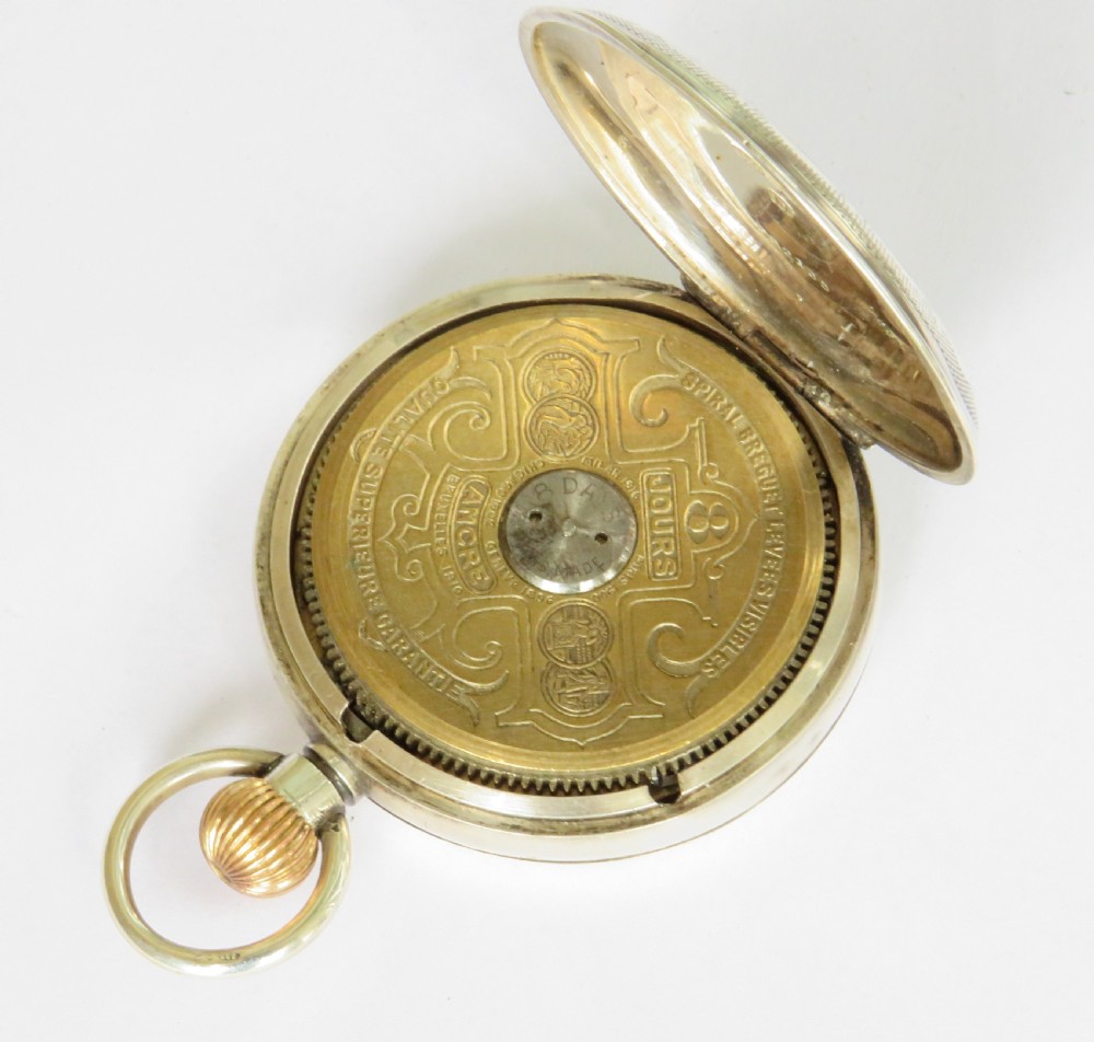 Antique silver Hebdomas Patent pocket watch, 1915 View IV