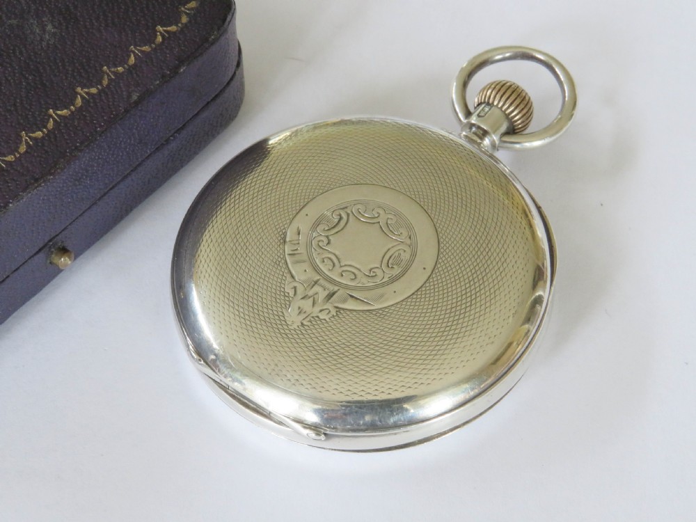 Antique silver Minerva pocket watch, 1905 View V