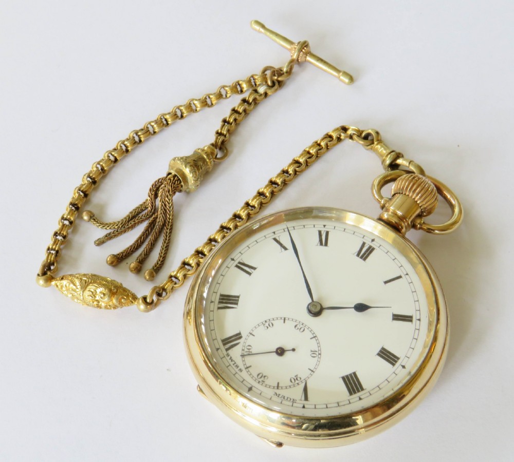Antique Swiss pocket watch and chain View II