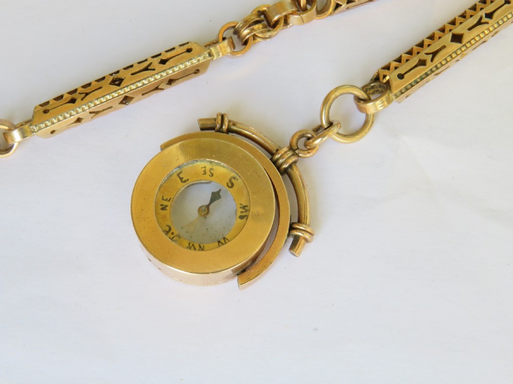 Fabulous rare Victorian watch chain with compass and thermometer View II