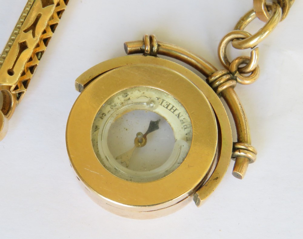 Fabulous rare Victorian watch chain with compass and thermometer View IV
