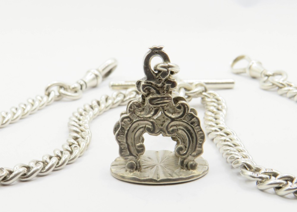 Antique Victorian silver double albert with fob View III