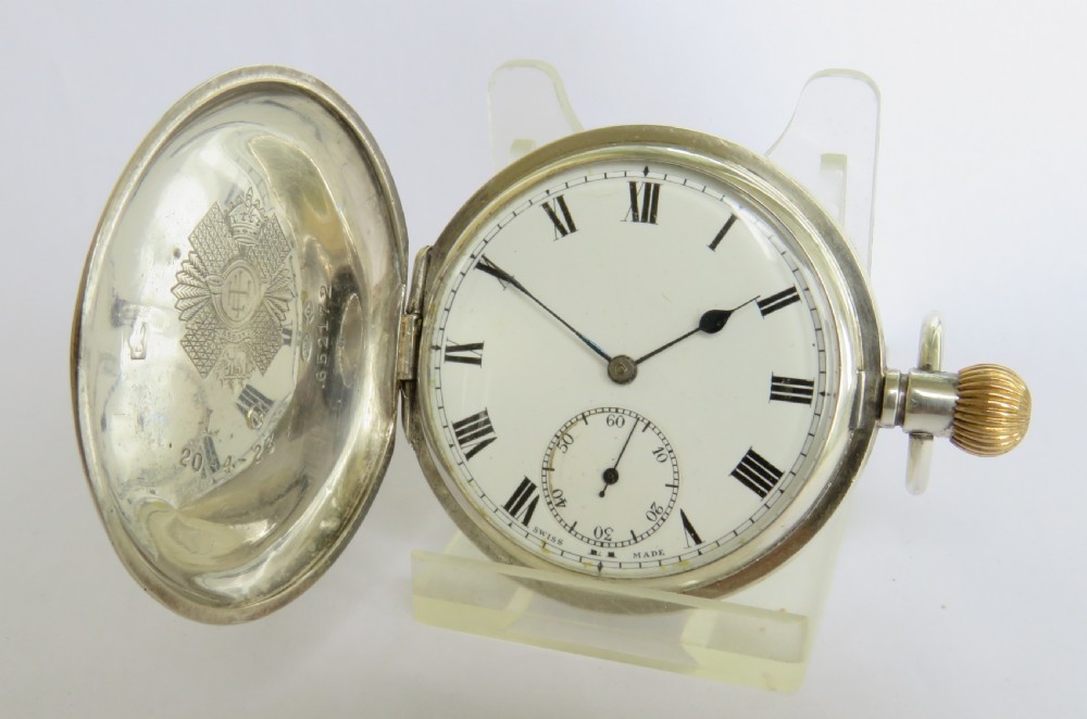 Antique silver full hunter pocket watch, Highland Light Infantry