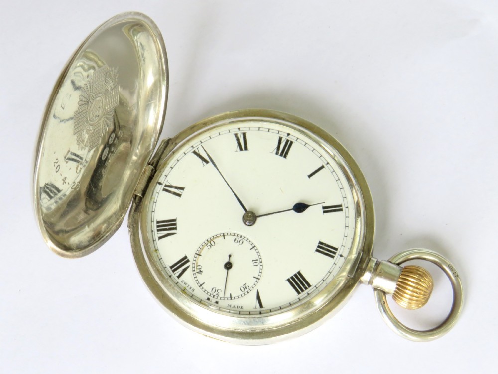 Antique silver full hunter pocket watch, Highland Light Infantry View II