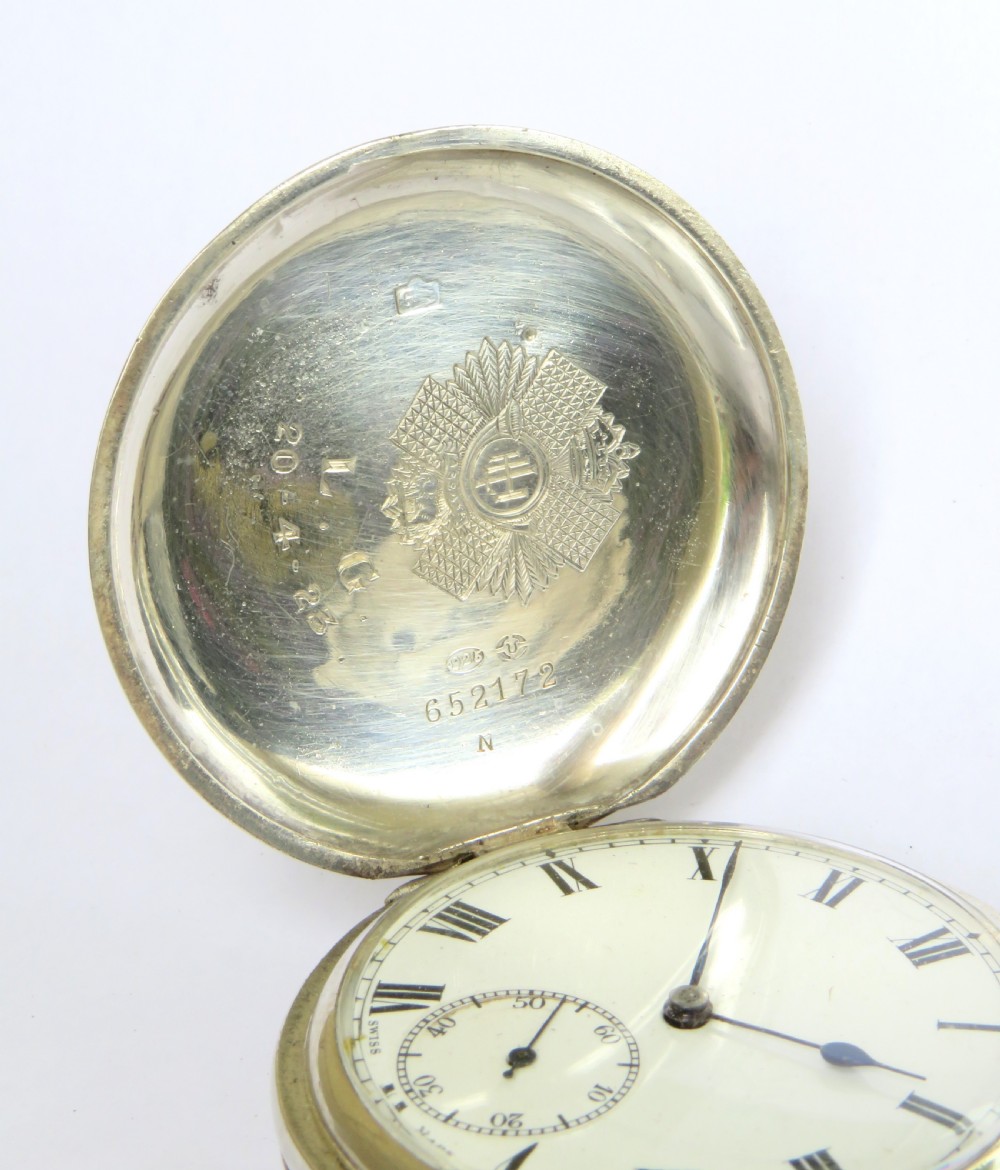 Antique silver full hunter pocket watch, Highland Light Infantry View III