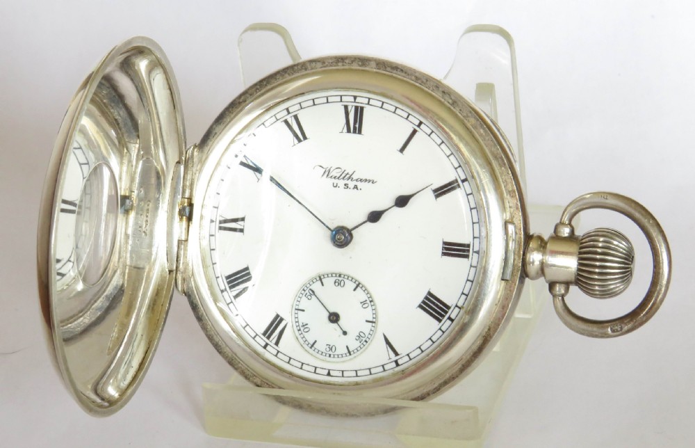 Antique silver Waltham Marquis half hunter pocket watch. View II