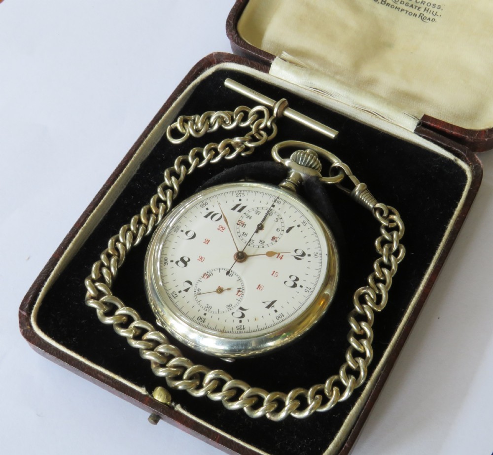 Antique chronograph pocket watch and chain  View III