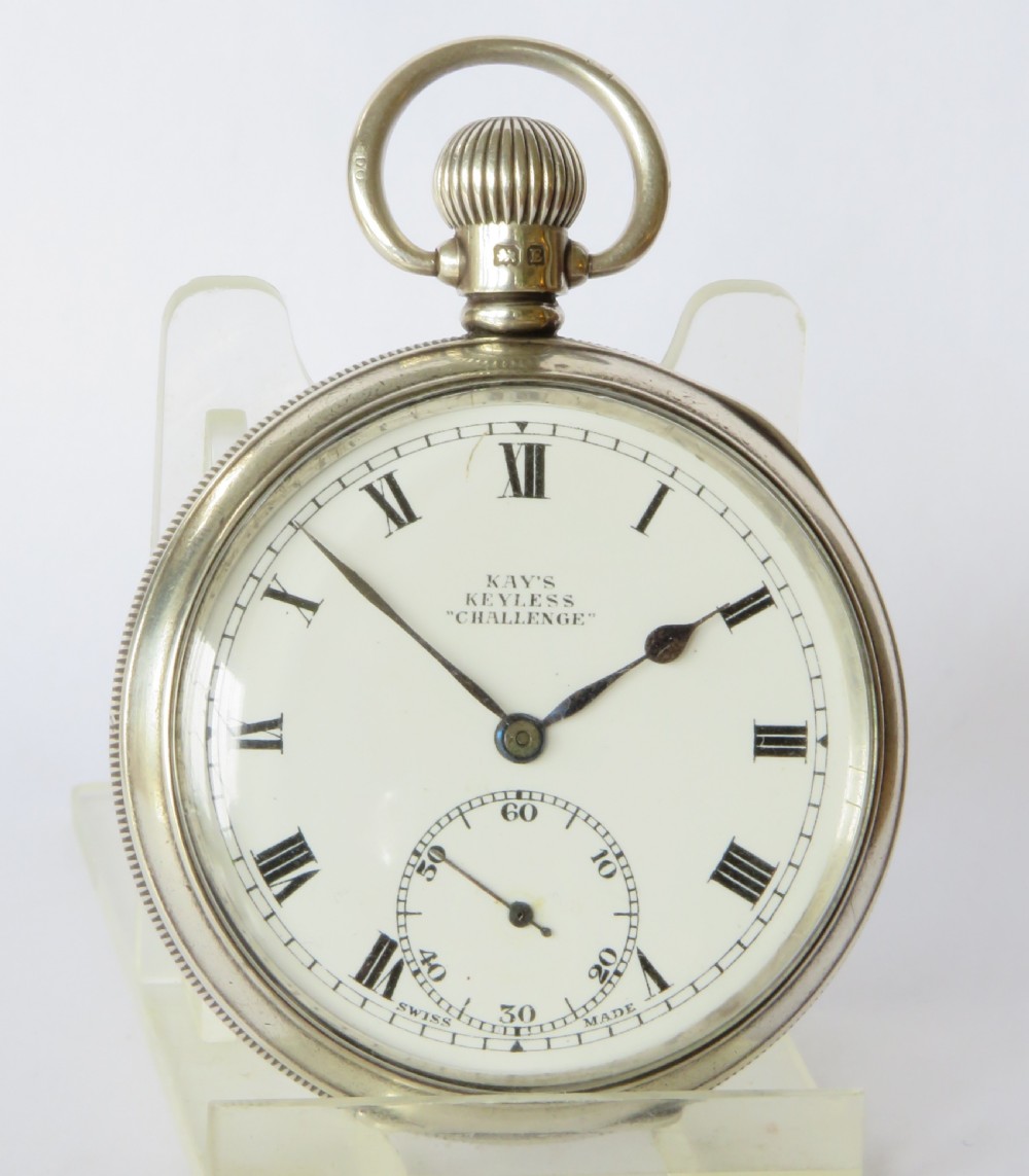 Silver Kays “Challenge” pocket watch, 1929 View II