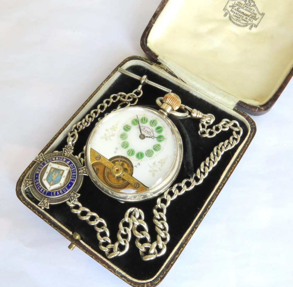 Antique silver Hebdomas Patent pocket watch, 1915 View II