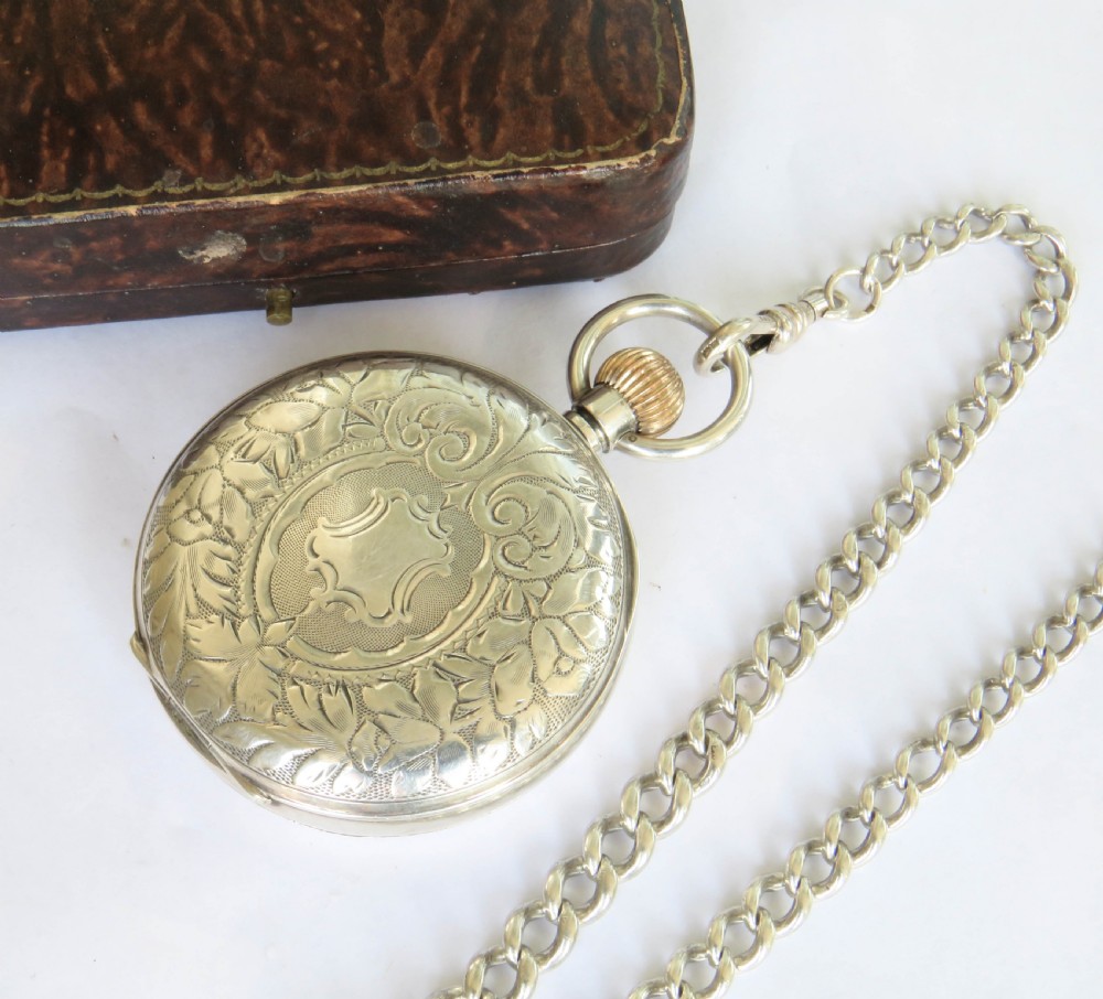 Antique silver Hebdomas Patent pocket watch, 1915 View IV