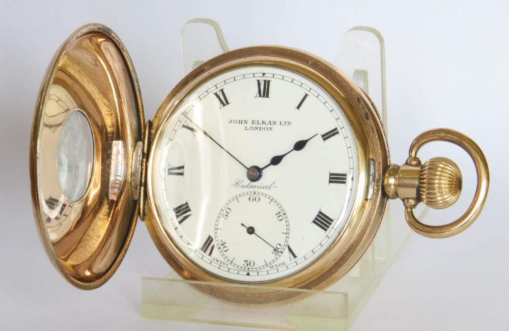 Antique John Elkan half hunter pocket watch View II