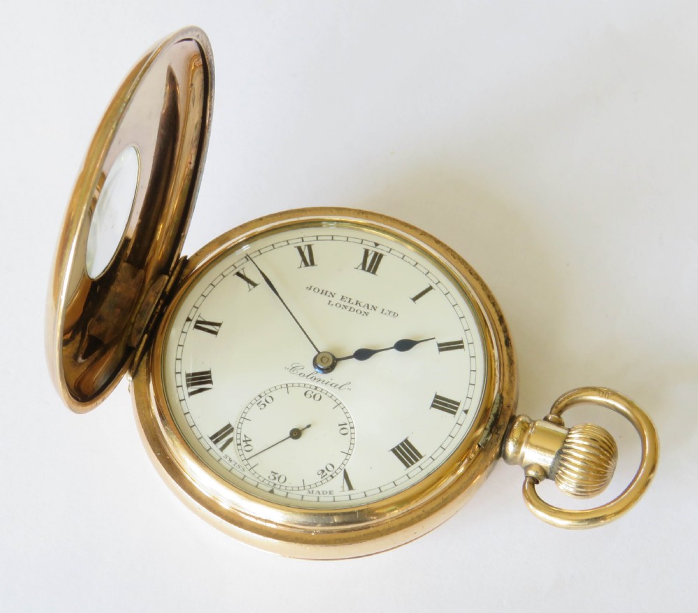 Antique John Elkan half hunter pocket watch View III