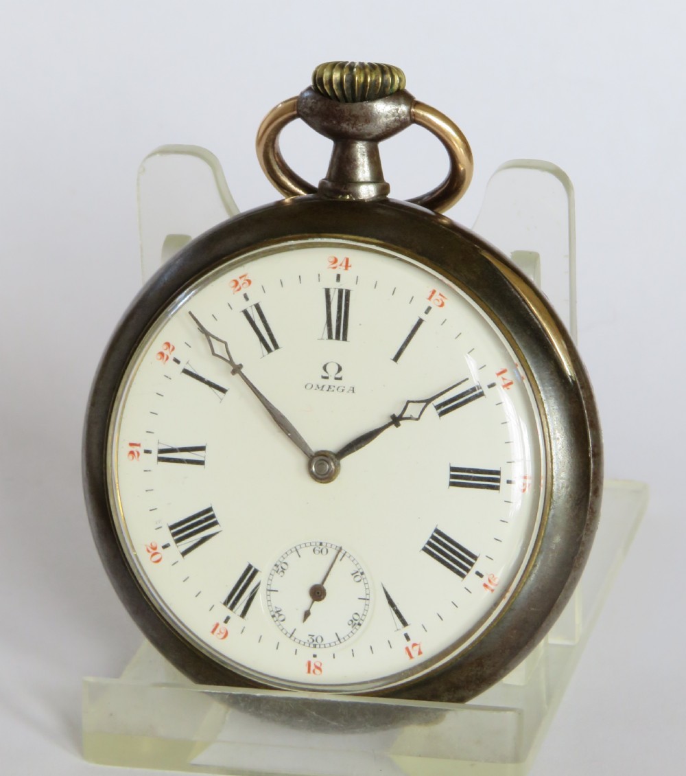 Antique Omega gun metal pocket watch