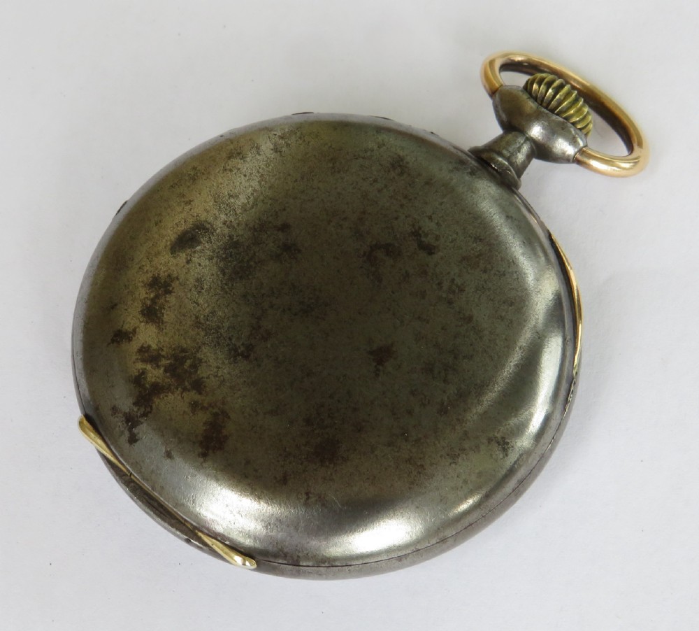 Antique Omega gun metal pocket watch View V