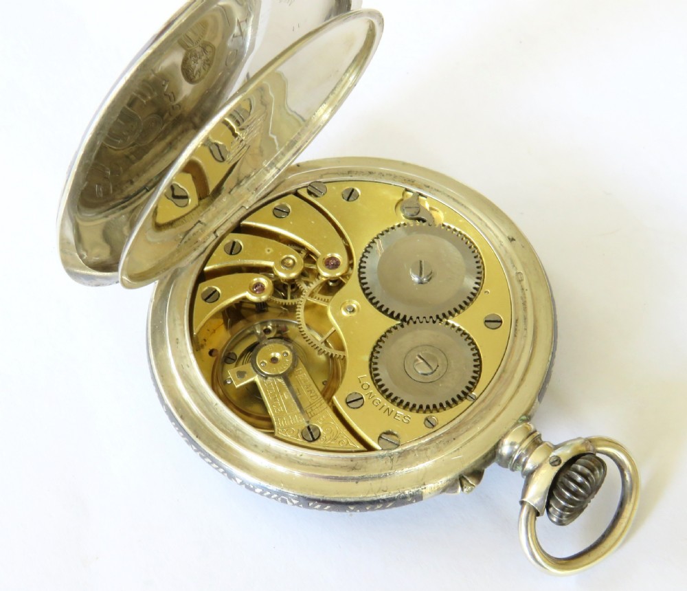 Antique Longines silver niello pocket watch View III