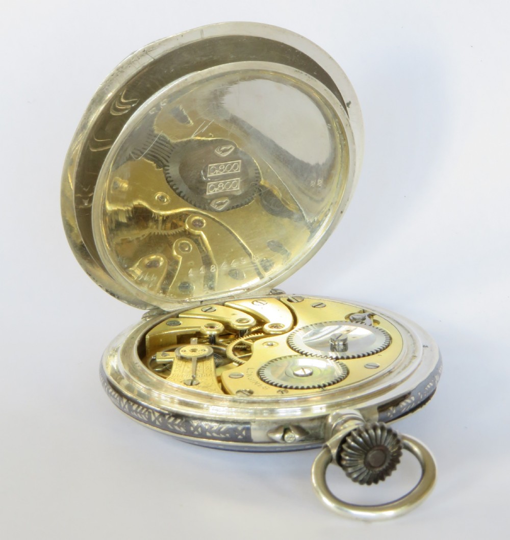 Antique Longines silver niello pocket watch View IV