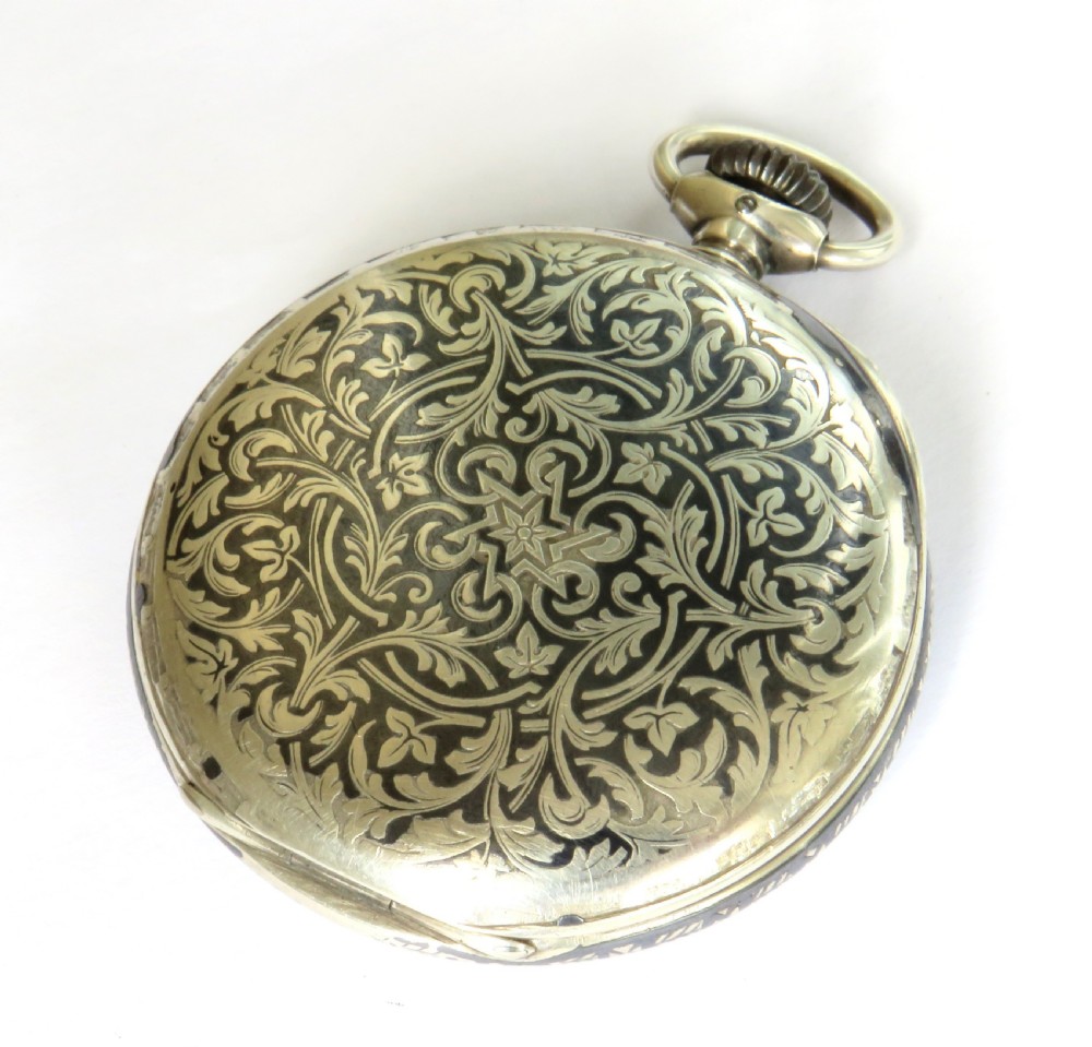 Antique Longines silver niello pocket watch View VI