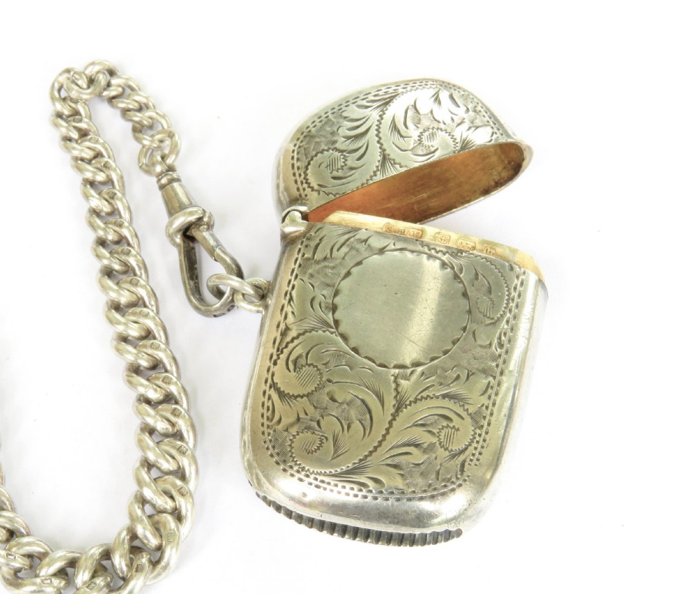 Antique silver double watch chain and vesta View II