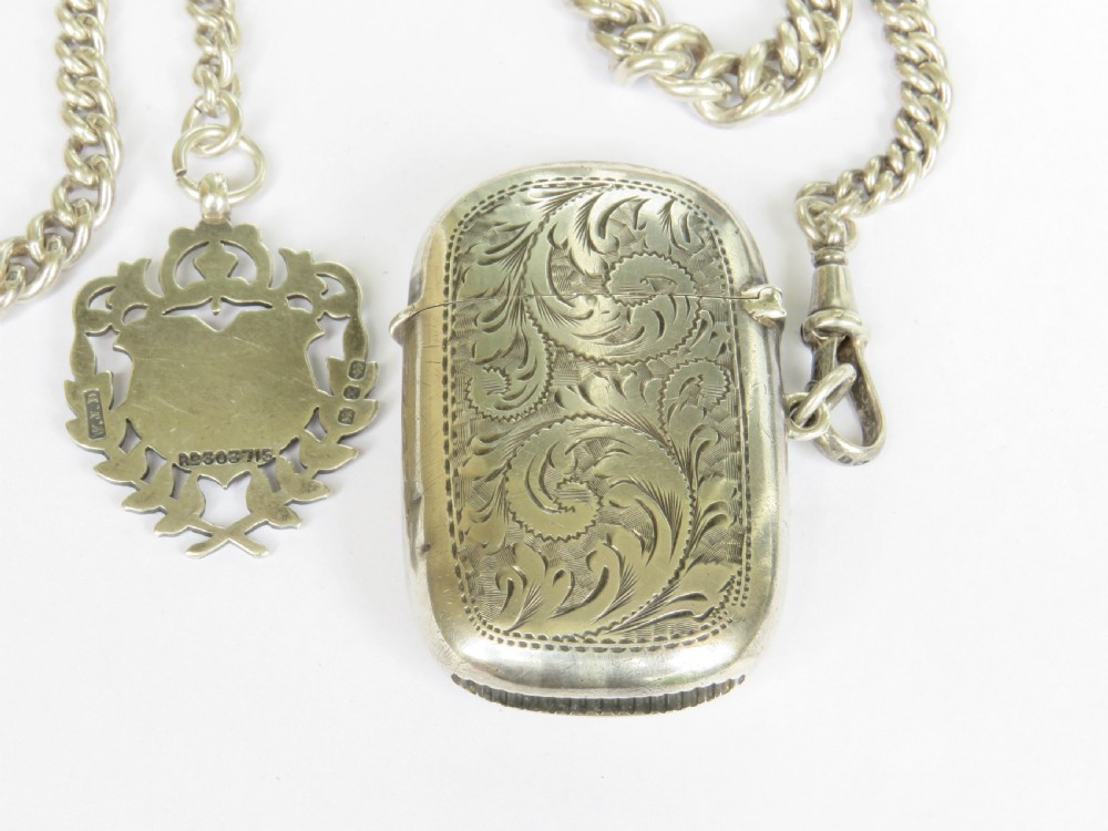 Antique silver double watch chain and vesta View III