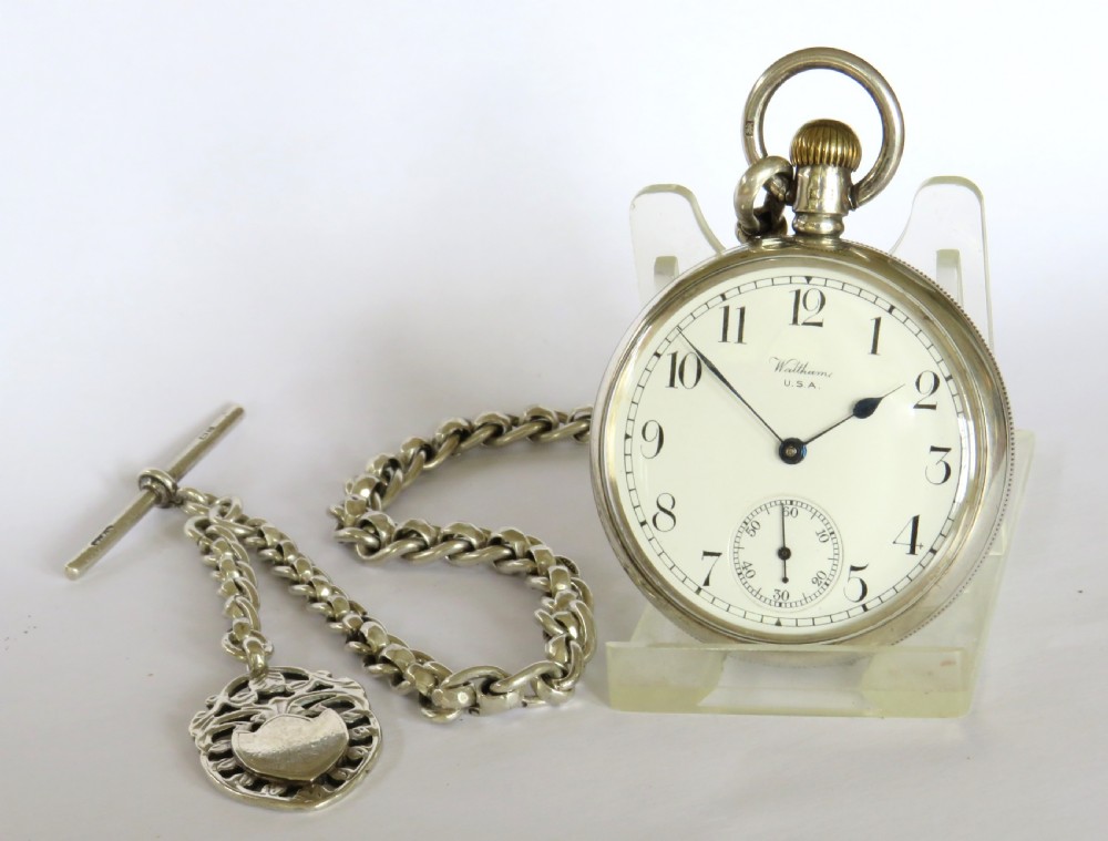 Antique silver Waltham pocket watch and chain