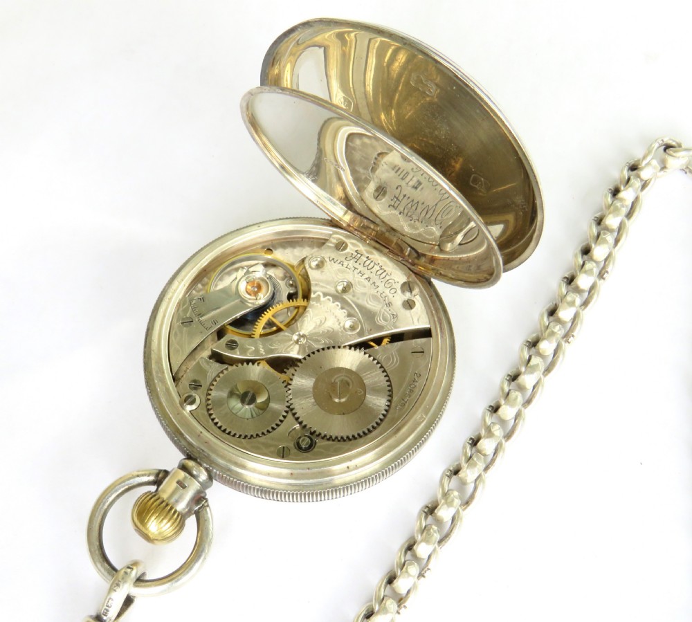 Antique silver Waltham pocket watch and chain View IV
