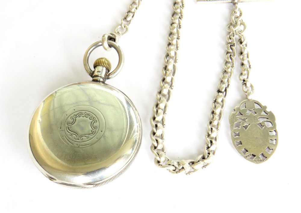 Antique silver Waltham pocket watch and chain View V