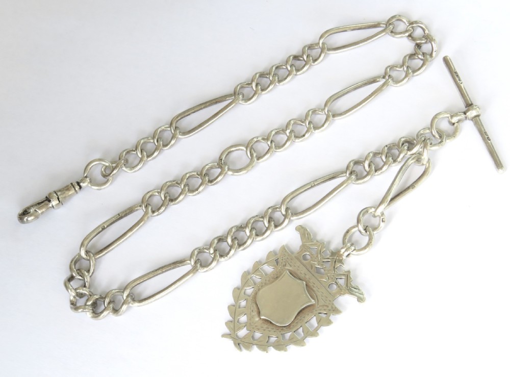 Antique silver pocket watch chain and fob, 1919