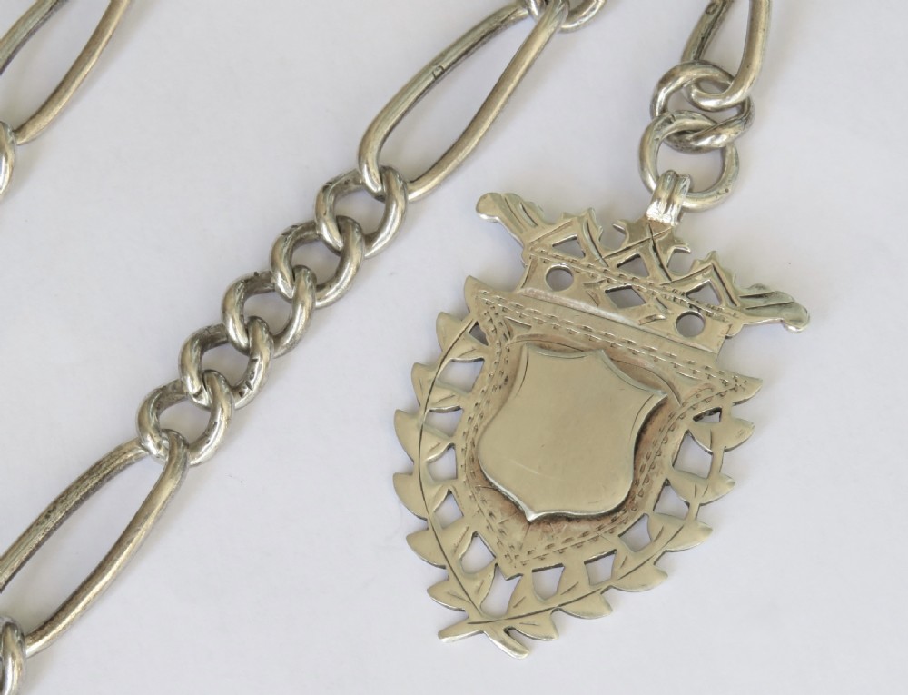 Antique silver pocket watch chain and fob, 1919 View II