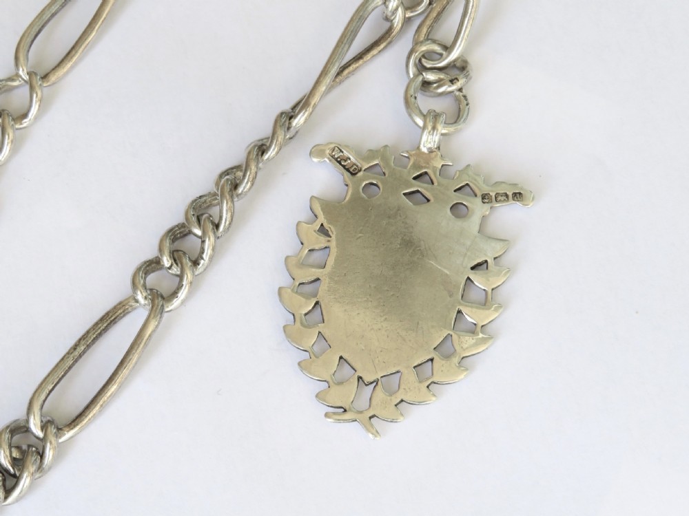 Antique silver pocket watch chain and fob, 1919 View III