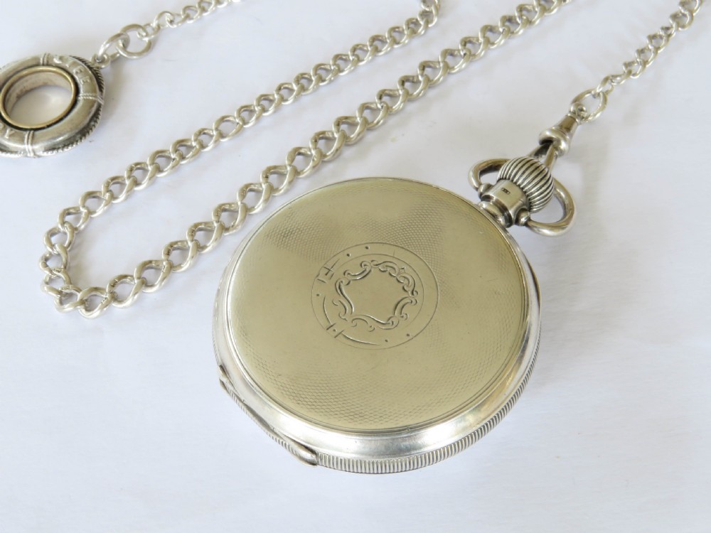 Antique silver Syren pocket watch and chain View V