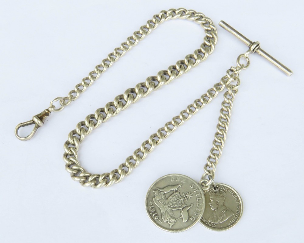 Antique silver watch chain and fobs