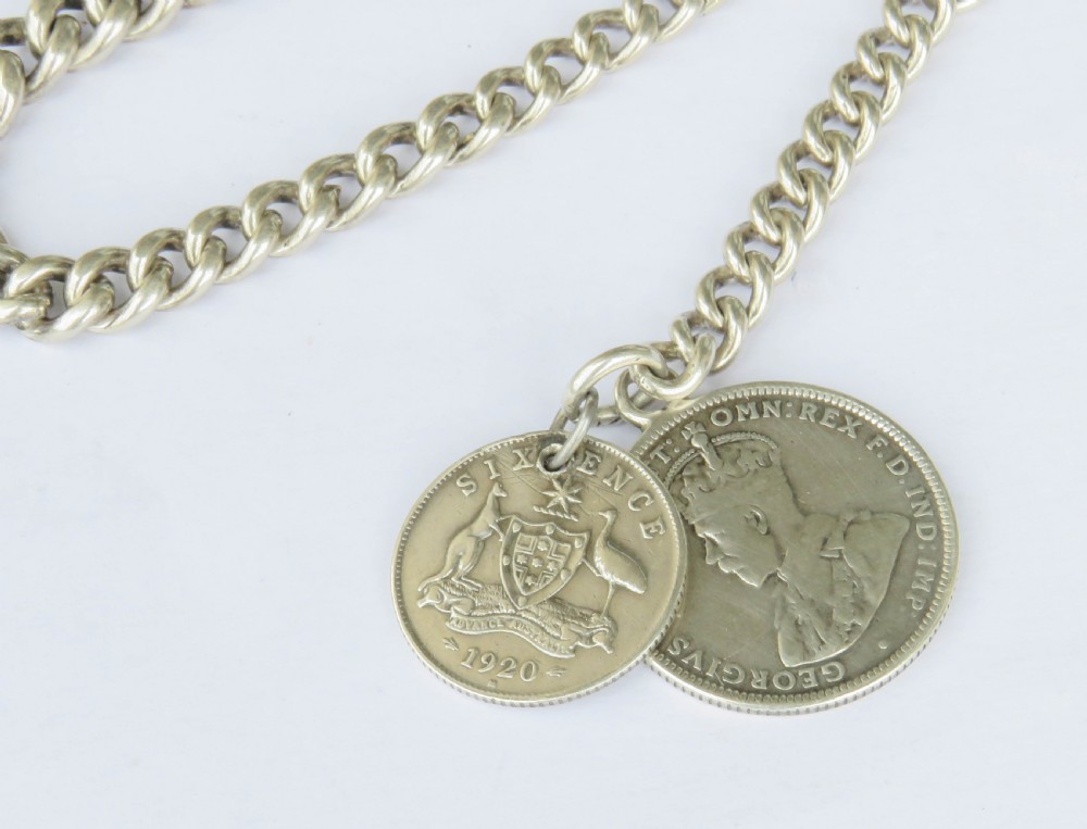 Antique silver watch chain and fobs View III