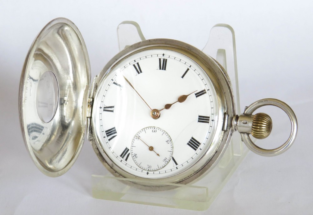 Antique silver Omega half hunter pocket watch View II