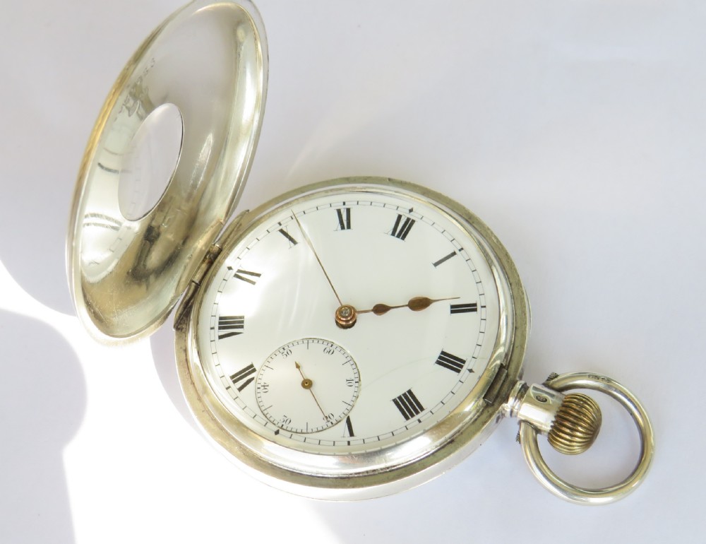Antique silver Omega half hunter pocket watch View III