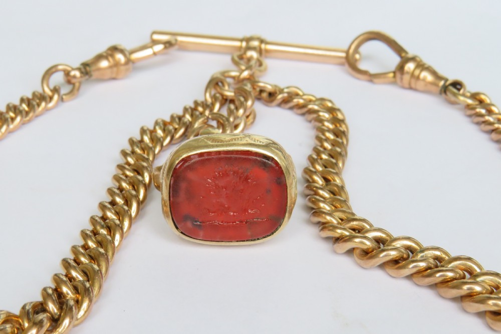 Antique 18ct rolled gold double watch chain & fob View II