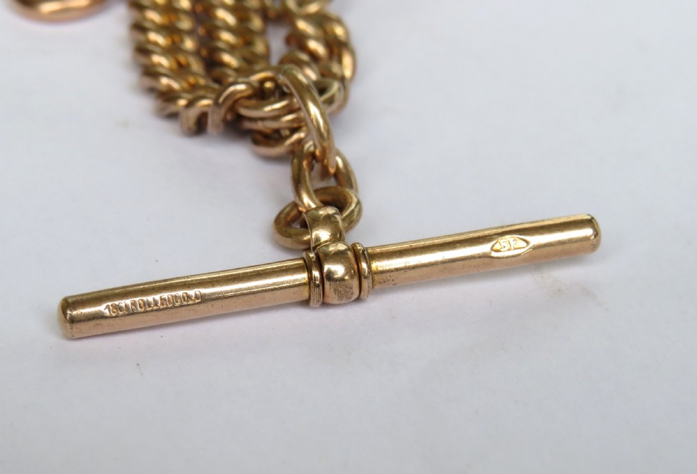 Antique 18ct rolled gold double watch chain & fob View III