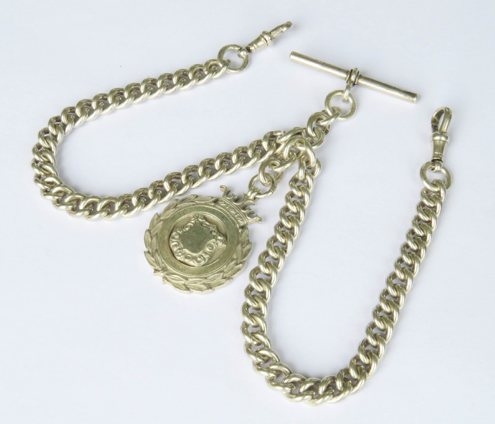 Antique silver double watch chain and fob