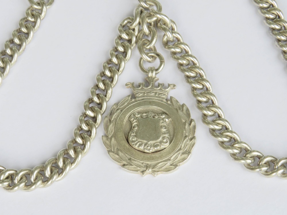 Antique silver double watch chain and fob View II