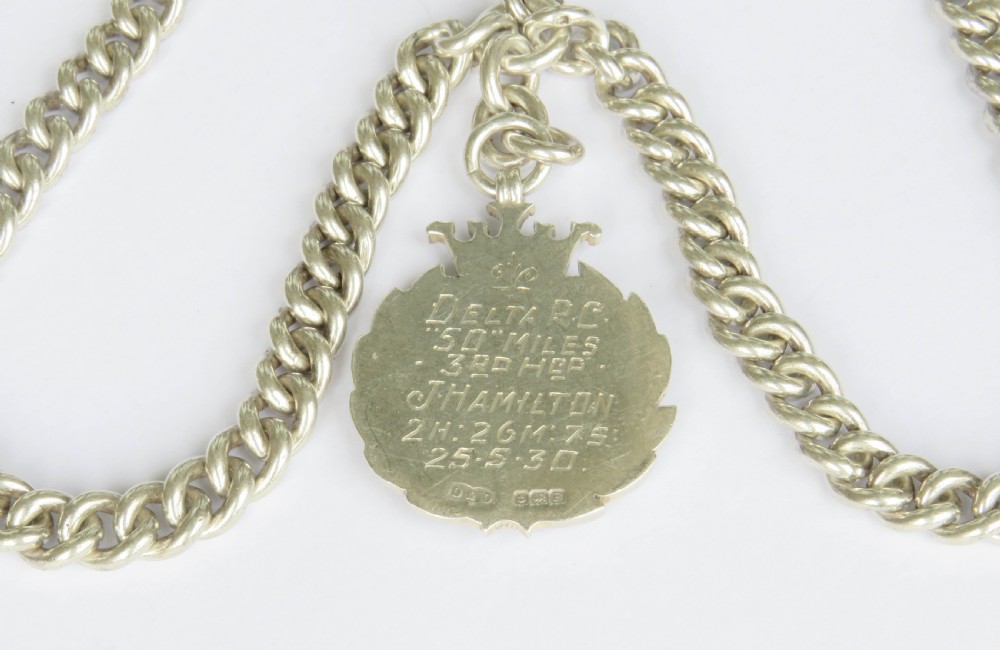 Antique silver double watch chain and fob View III