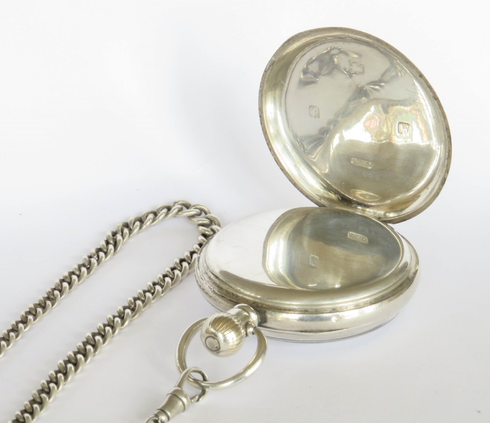 1920s silver Omega pocket watch and chain View III