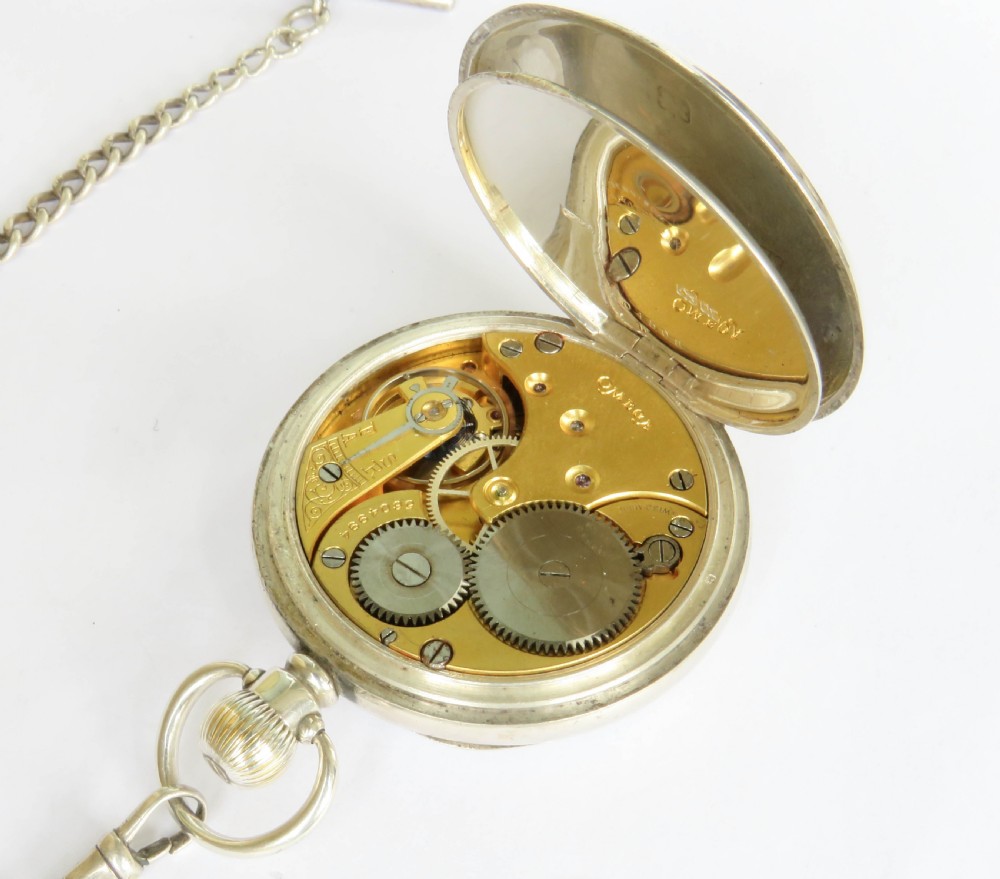 1920s silver Omega pocket watch and chain View IV