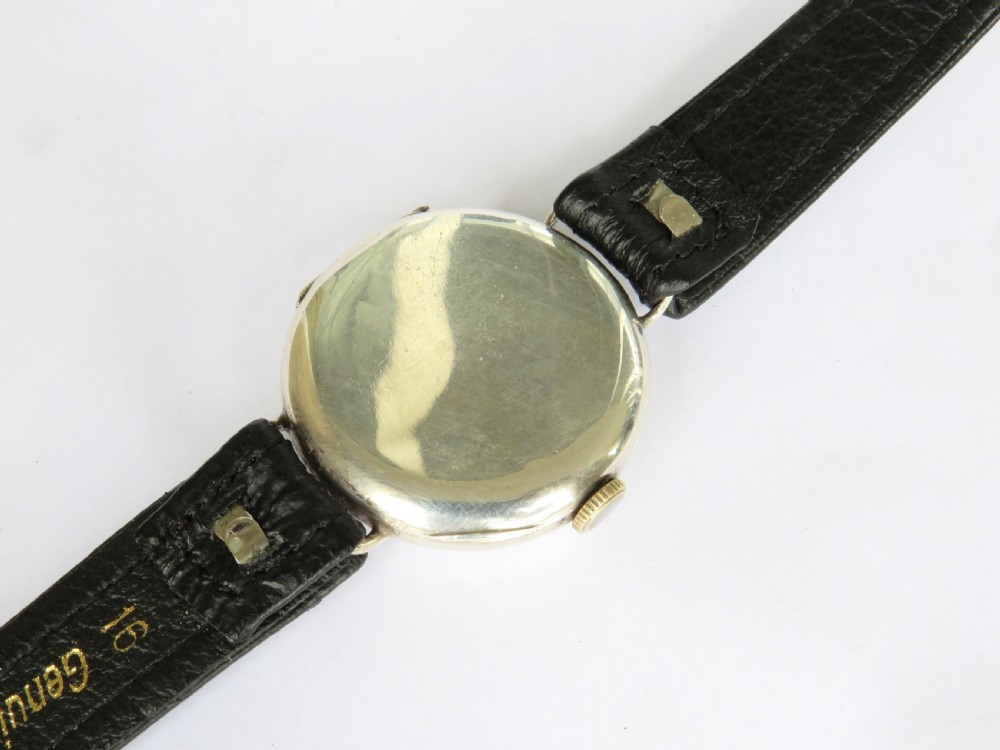 Gents antique silver wrist watch, 1924 View V