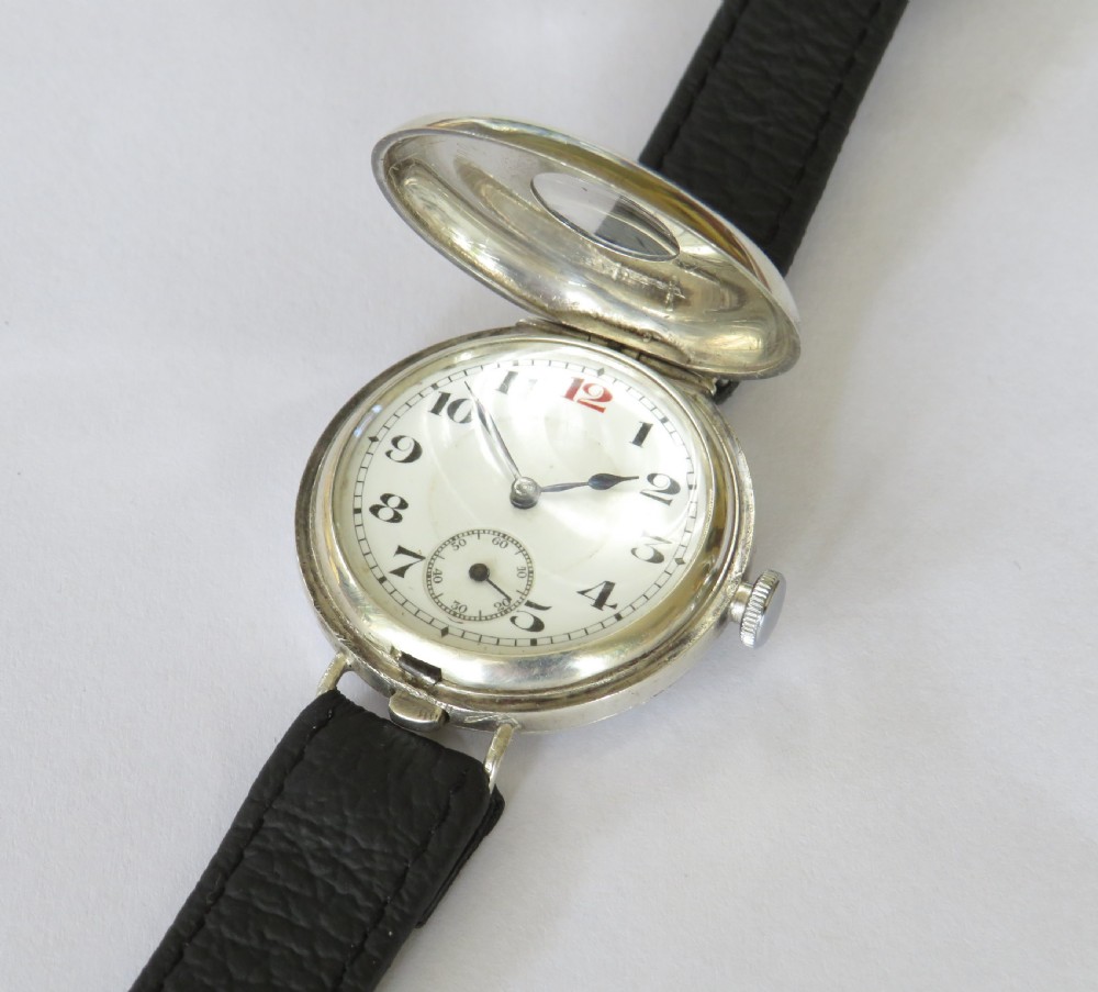 Antique silver half hunter wrist watch, 1916 View III