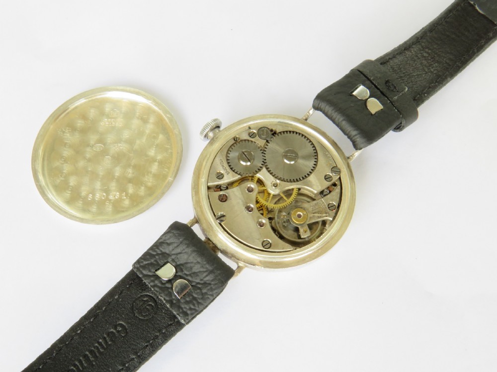 Antique silver half hunter wrist watch, 1916 View IV