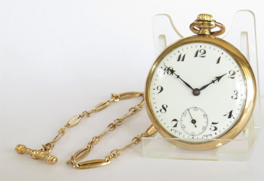 1930s Unitas stem winding pocket watch and chain