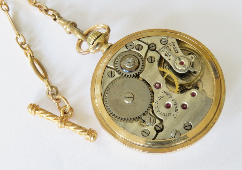 1930s Unitas stem winding pocket watch and chain View III