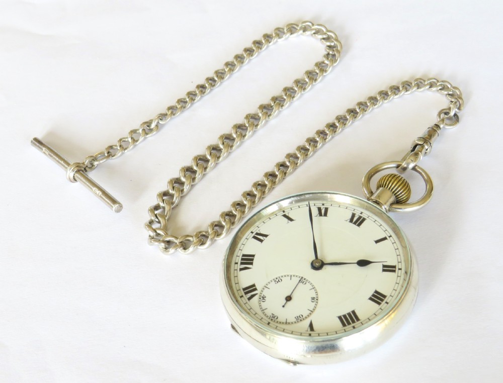 Antique Swiss silver pocket watch and chain View II