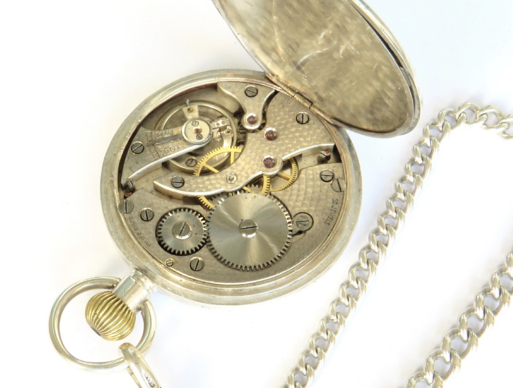 Antique Swiss silver pocket watch and chain View III