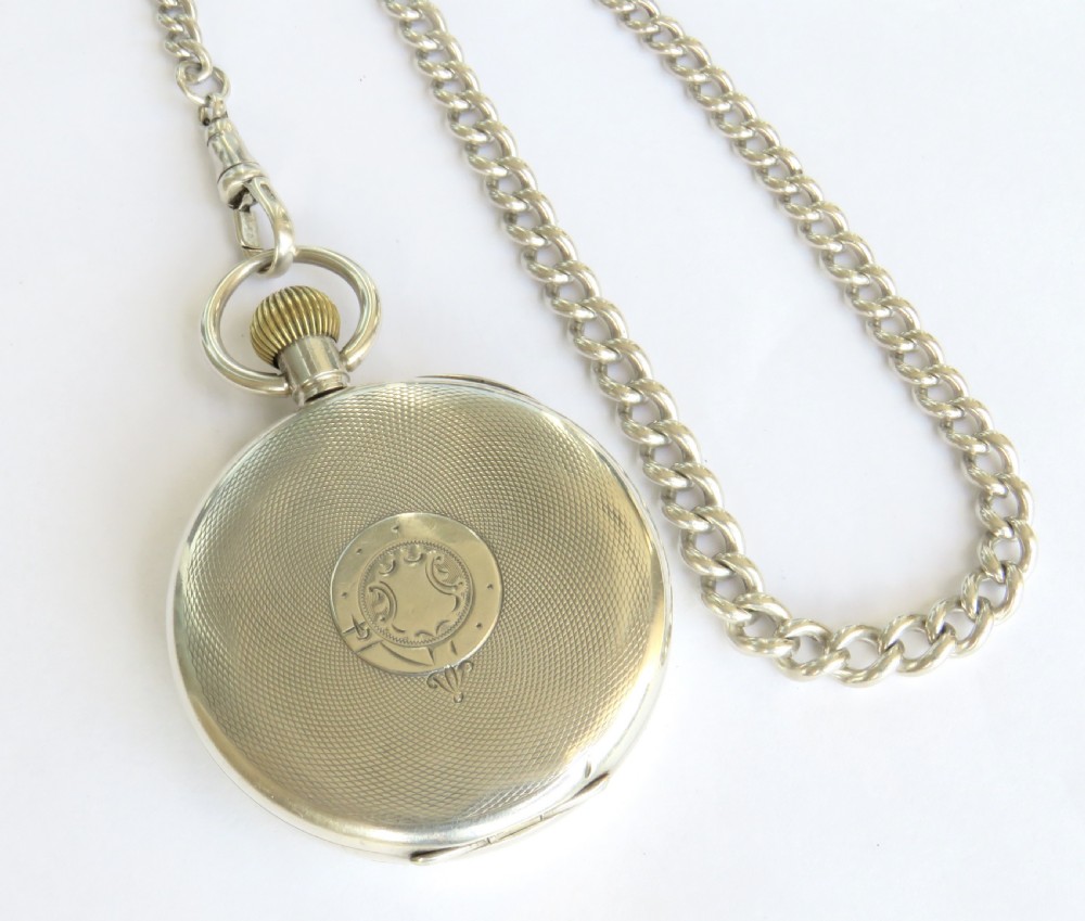 Antique Swiss silver pocket watch and chain View V